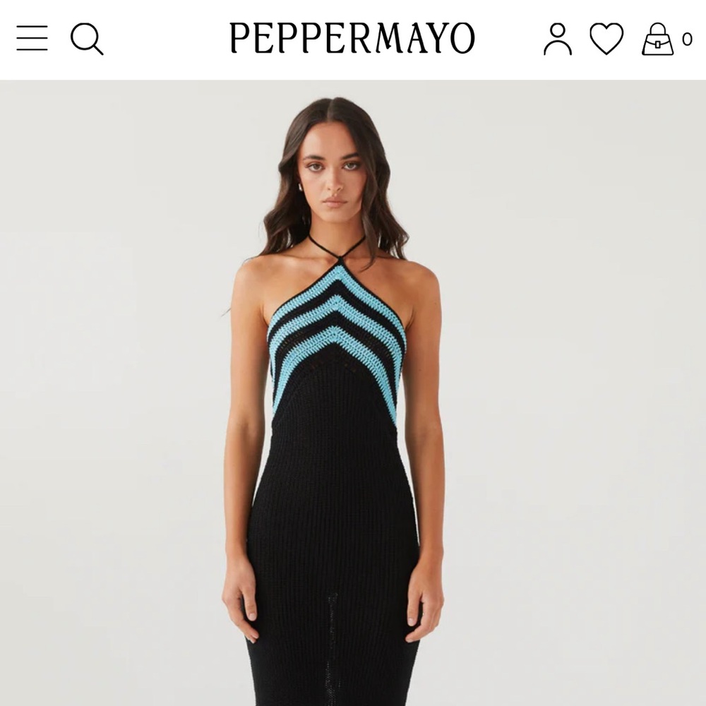 Peppermayo Exclusive - Masterpiece Halterneck Crochet Maxi Dress - Azure Stripe